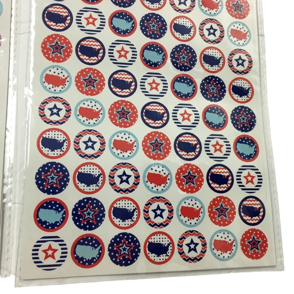 America Patriotic July 4th Stars Stripe Round Circle Stickers 8 Sheets 616 Total